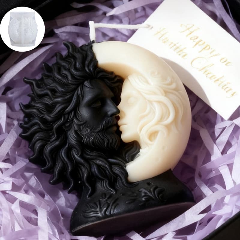 TEMU 1pc 3d Artistic Sun And Moon Shaped Candle Silicone Mold, Sun God And Design, Mold Details Exquisite Replicating Hair And Facial Lines, High-temperature Resistant And Easy Demolding