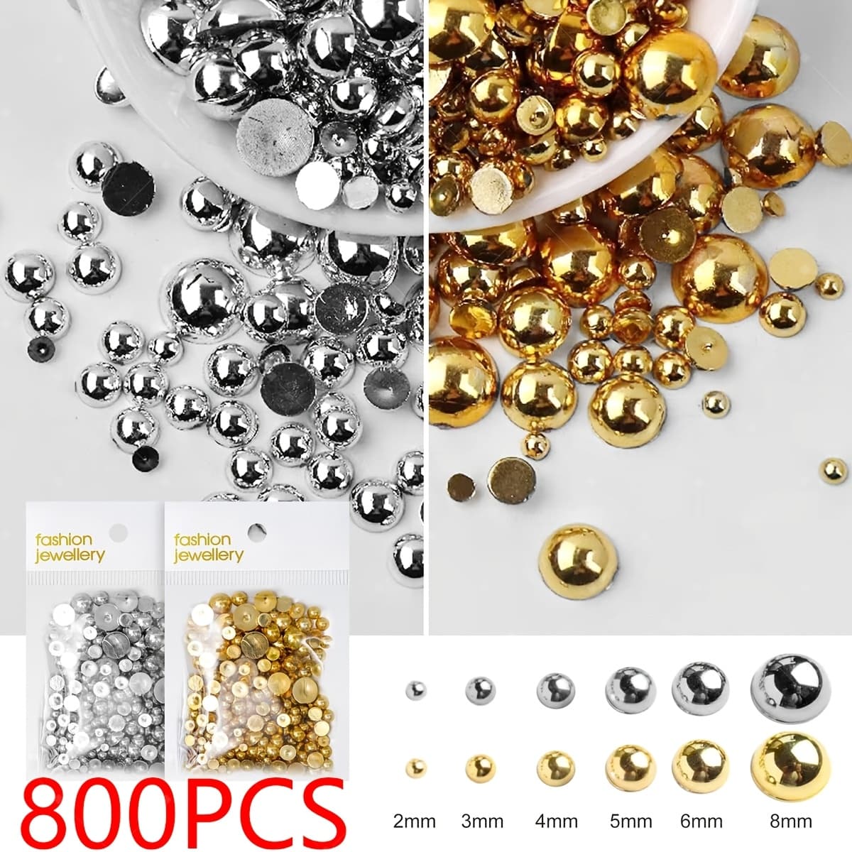 TEMU 800pcs Box Of 12 Grid Nail Caviar, Golden And Silvery Beads, Nail Accessories, , Nail Supplies, Diy Nail Art Decoration