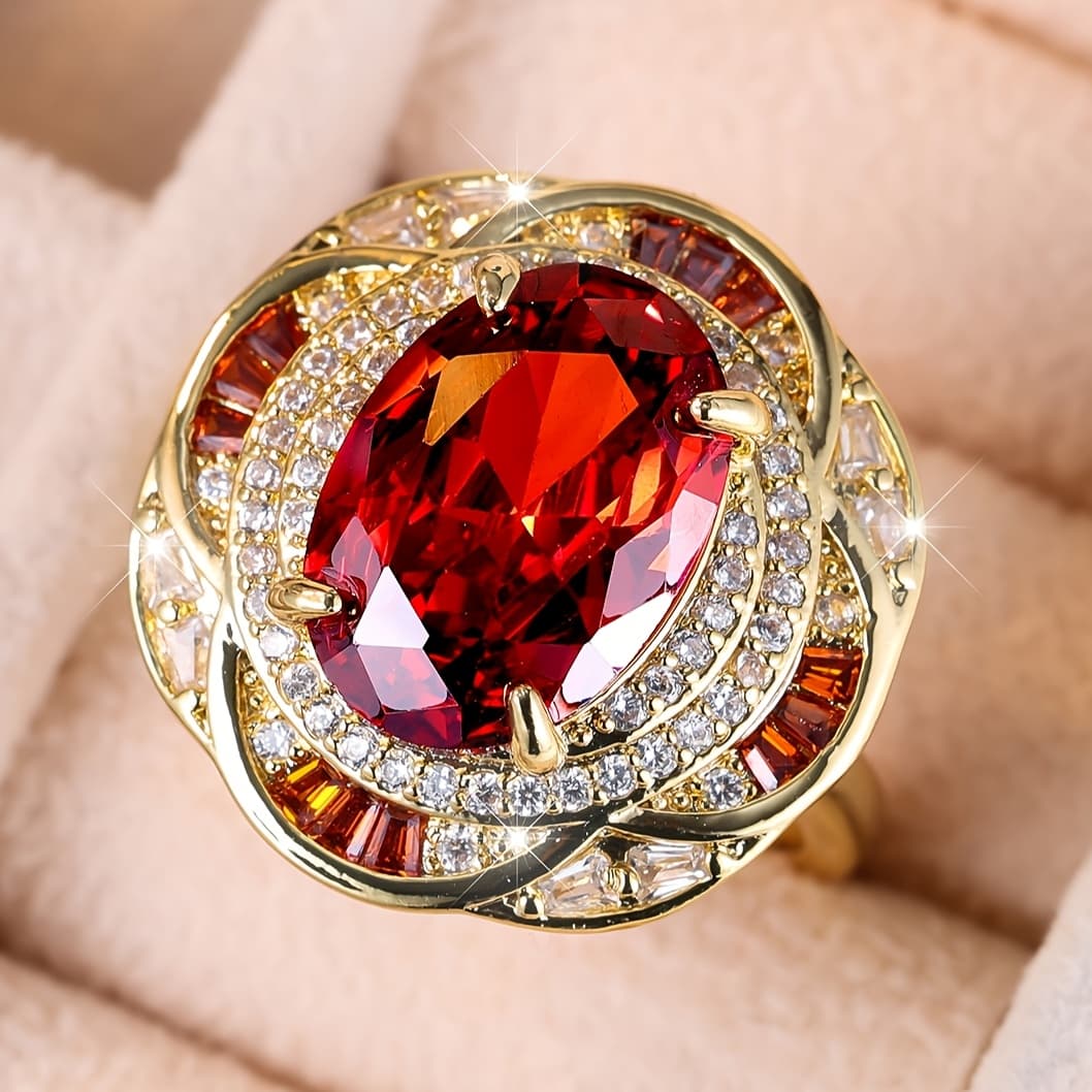 TEMU Angol A Delicate Design Inlaid With Synthetic Zirconia, A Ladies' Fashion Luxury Ring Suitable For Wearing At Parties Banquets, Jewelry As A Gift