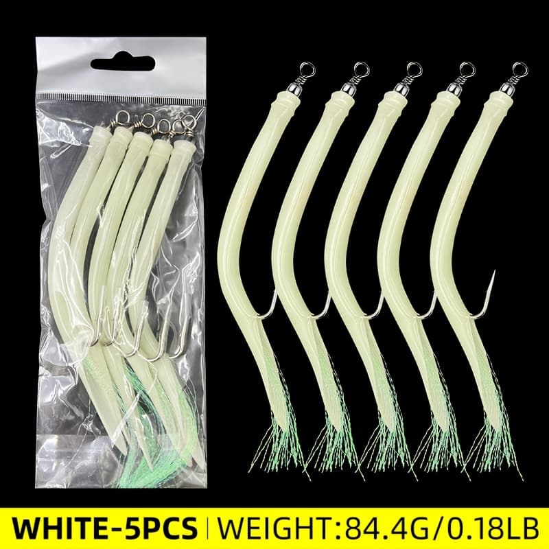 TEMU 5pcs/bag 10/0 Eel Hook Striped Trolling Tube Lures Saltwater Fishing Trolling Tube Teaser Rig With Hooks Swivel Cod Fishing