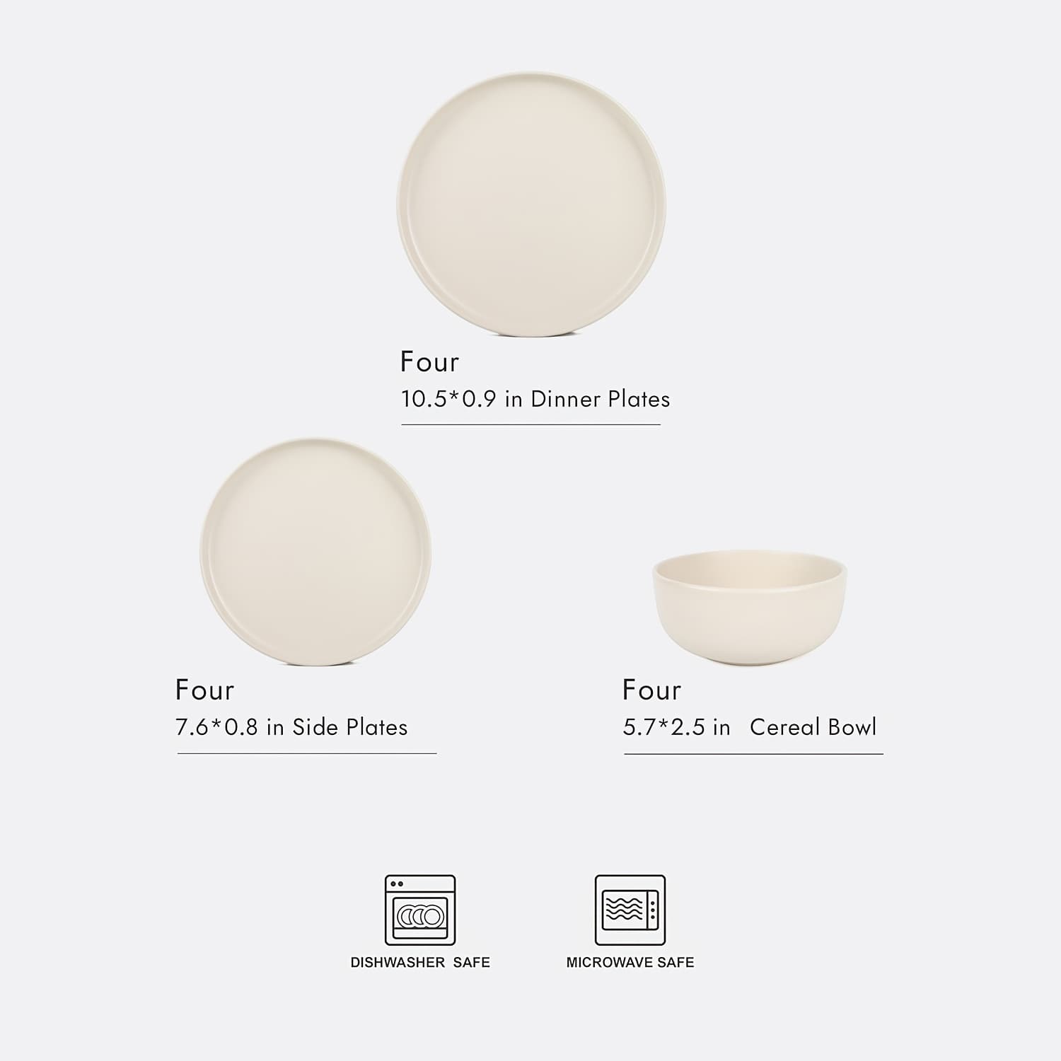 TEMU 12pcs Matte Cream White Stoneware Reactive Glaze (service For 4), Scratch-resistant Ceramic Plates And Bowls, Stylish Straight Shape Dinnerware Set