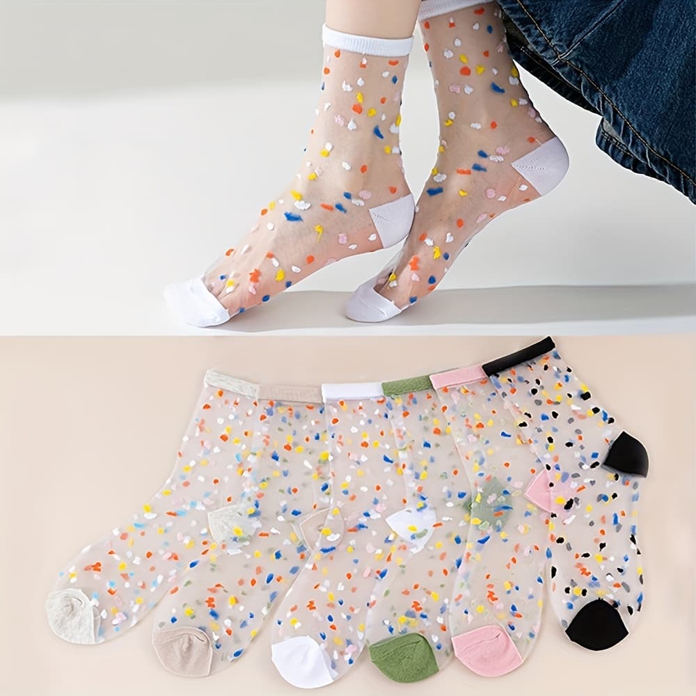TEMU 6-pack Women's Polka Dot Glass Fiber Stockings