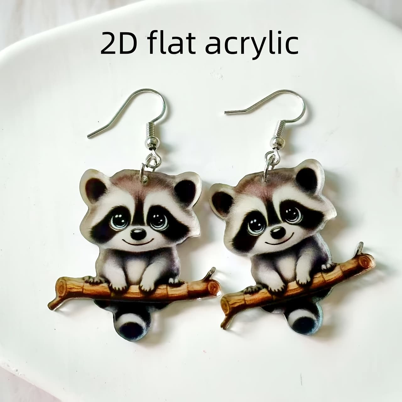 TEMU 2d Flat, Cute Raccoon Ladies Acrylic Pendant Earrings, Fashion Additions, Exquisite Earrings, Perfect Gift