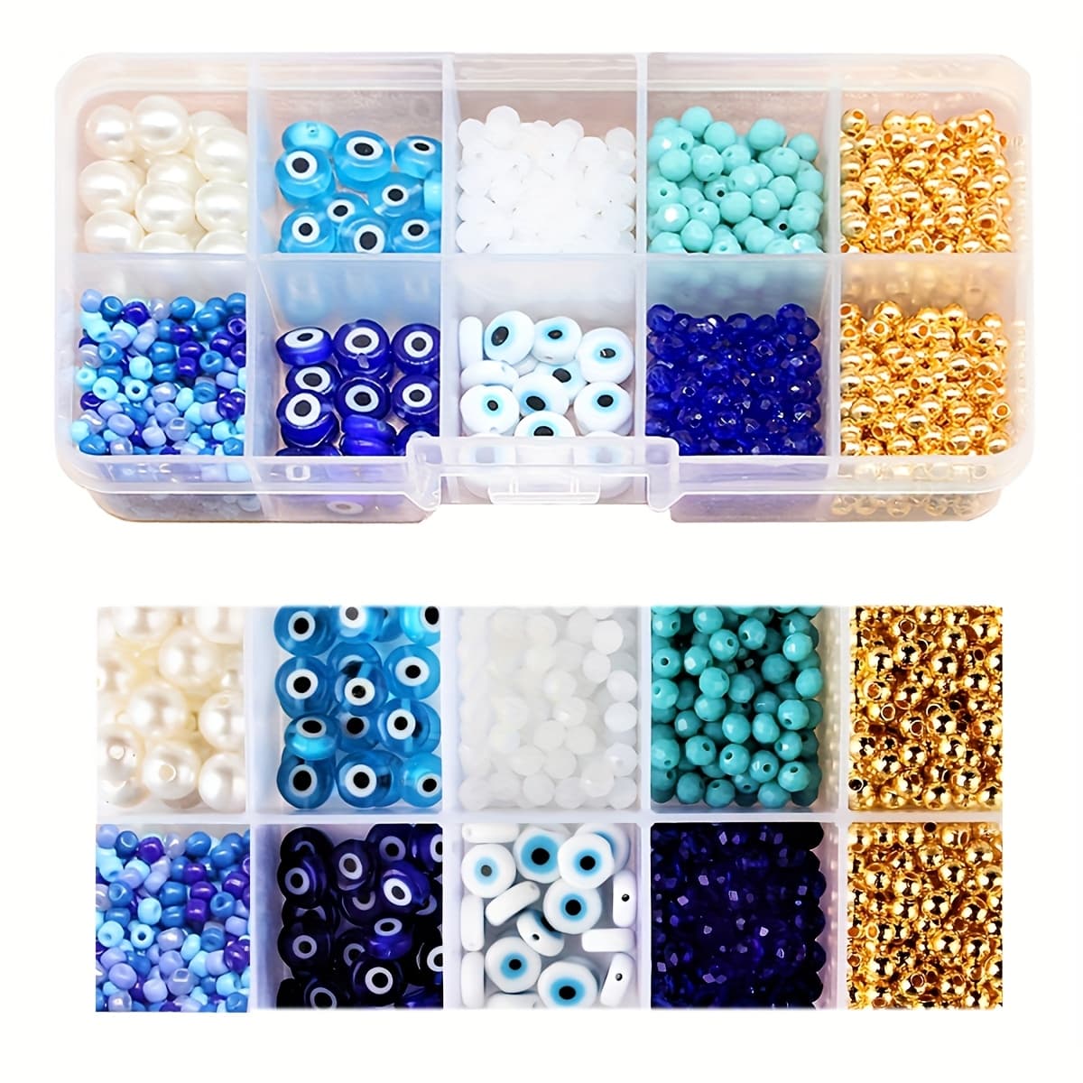 TEMU 740+pcs Evil Eye Charms & Gem Beads Making Kit - Colorful Seed Beads In Organizer Box For Crafting Bracelets, Necklaces & Decorative Accessories