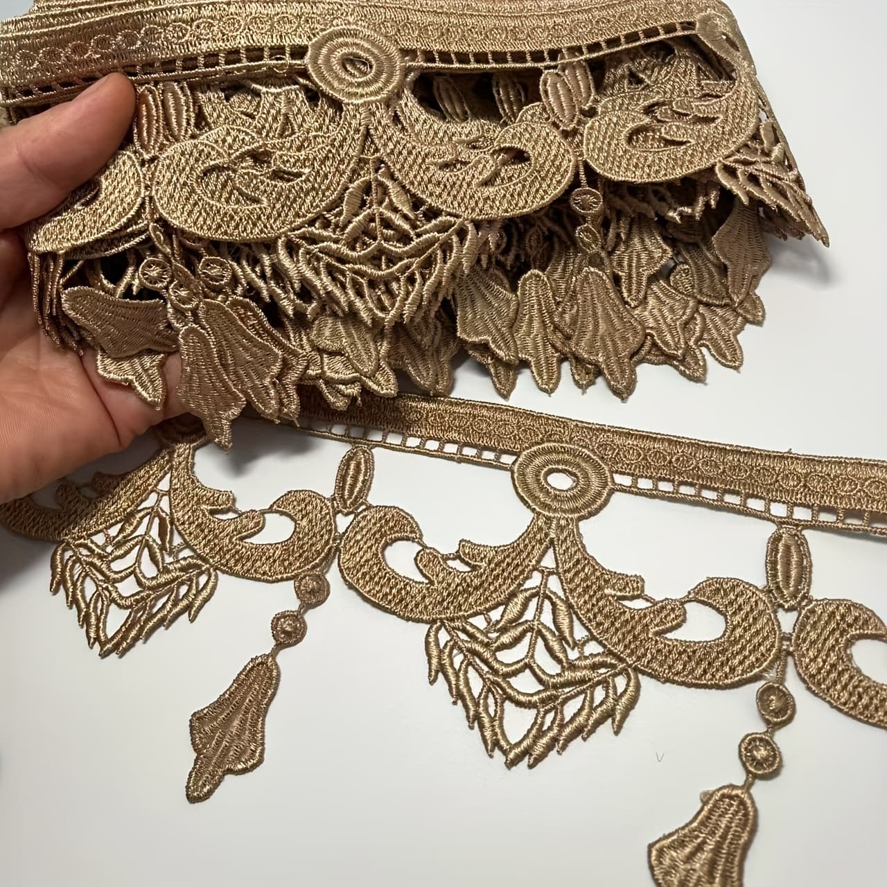 TEMU 1 Pack Of 5 Yards Elegant Tassel Embroidery Lace, Curtain Trim, Sofa Pillow Cushion Tablecloth Trim Lace, Trim And , Crafts And Sewing Supplies, Water Soluble Lace
