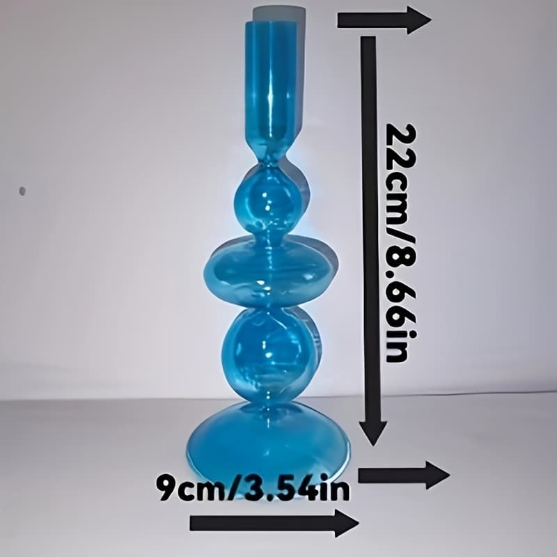 TEMU 1pc Lake Blue Glass Candlestick, Glass Candlestick, 22cm High, 2.5cm Top Diameter