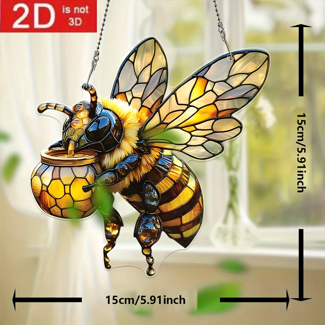 TEMU 2d Flat, 2d Flat, 2d Flat Acrylic, 1pc, Bee Theme Sun 8 Inch X 8 Inch, Perfect Gift For Women, Stained Glass Look, Ideal For Wreaths, Kitchen, Garden, And Farmhouse Decor, 2d Flat
