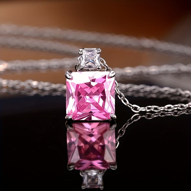 TEMU Elegant Exquisite Inlaid Synthetic Zirconia Pendant Necklace For Women's Engagement Wedding Wear Fashion Jewelry Additions
