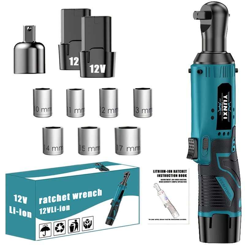 TEMU Wireless Electric Ratchet Wrench Set, Right Angle Power Tool, Rechargeable Lithium Battery, Car Maintenance Screw And Nut Removal, Electric Operation Mode