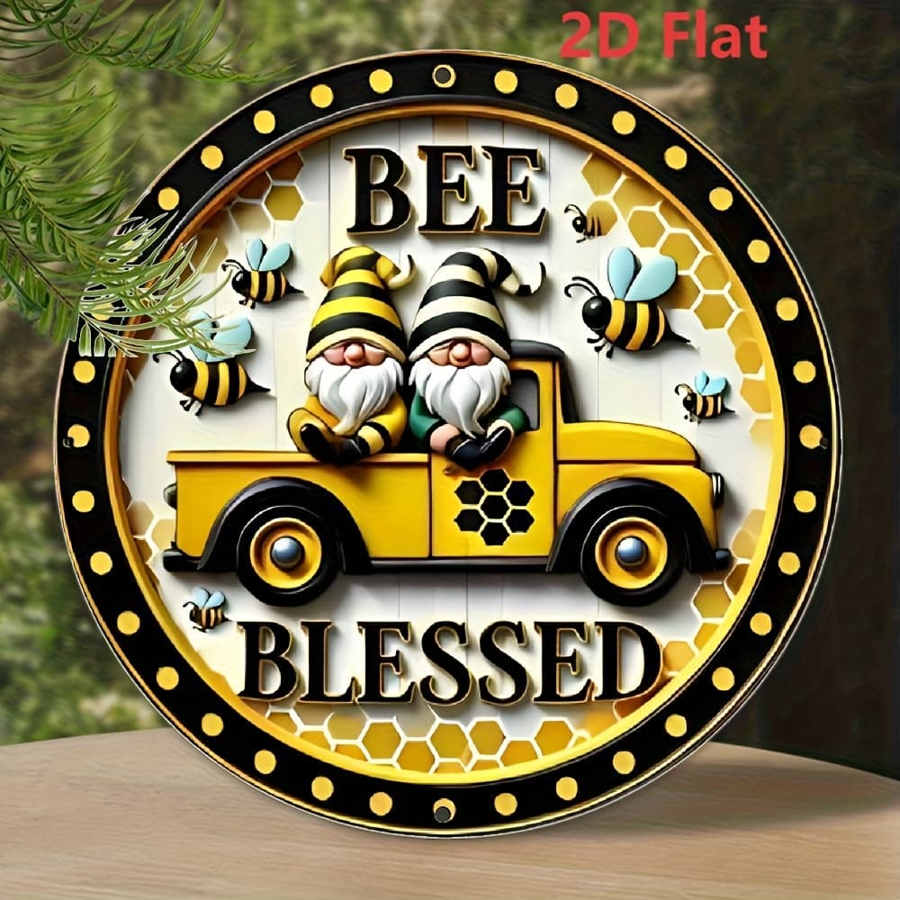 TEMU 2d Flat, 1pc Bee Blessed Sign, Bee Blessed Wreath Sign, Gnome Bee Sign, , Metal Wreath Sign, Bee Decor, Wreath Supplies, 2d Flat