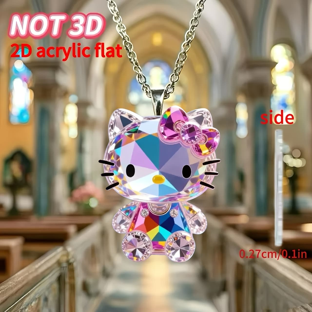 TEMU 2d Flat - [2d Flat] 1pc Sparkling Cute Women's New Acrylic Necklace, Fashion Sweater Chain, Ideal Gift For Birthday Parties