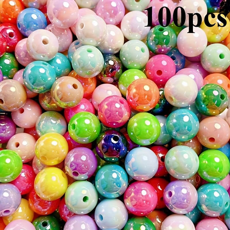 TEMU 100pcs 12/16mm Multicolor Acrylic Round Beads Ab Style Decorative Beads For Making And Crafts, Bracelet Necklace And Phone Charm, Pen Bead Material