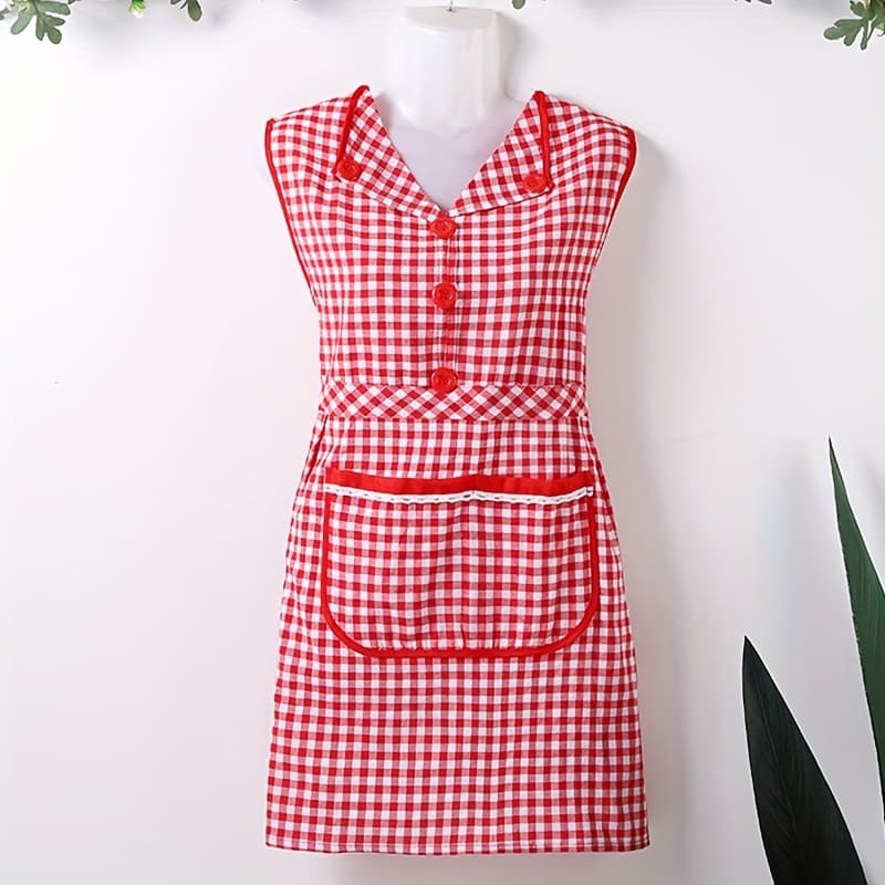 TEMU 1pc Vintage Apron With Neckline - & White Waist Tie Apron, Front Pocket, Adjustable Kitchen Apron For &, Baking Apron Suitable Use,, Baking, Crafting,