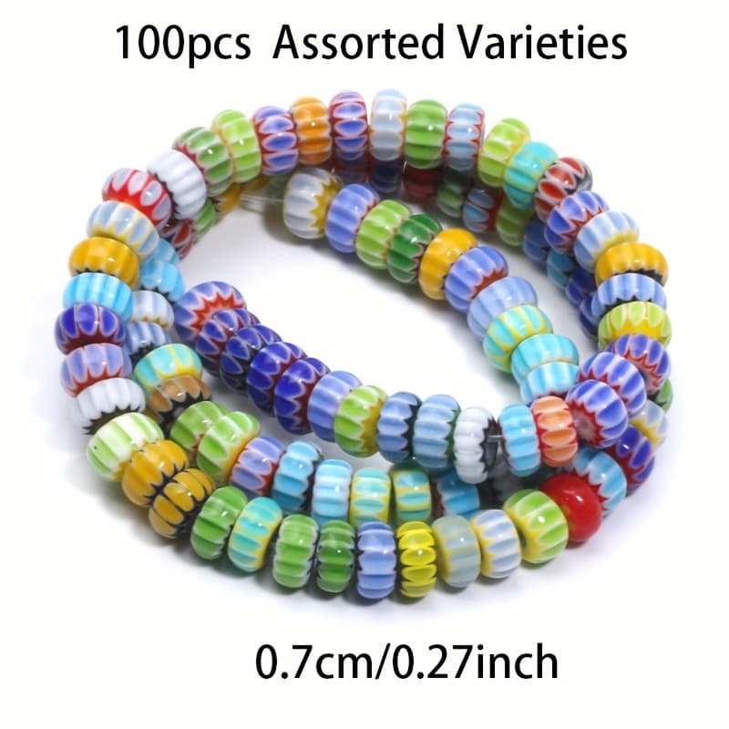 TEMU 7mm 100pcs Assorted Color Round Patterned Glass Beads For Making, Bracelets, Necklaces, Earrings, Keychain Accessories, And Crafts