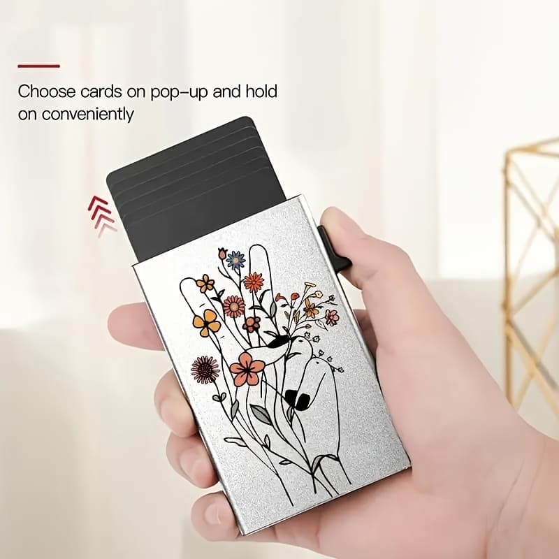 TEMU Women's Rfid Blocking Credit Card Case, Disorderly Flower Cluster, State, Slim, Stylish, Classic And Out Design Suitable For Daily For Shopping And Traveling, Organize Credit Cards