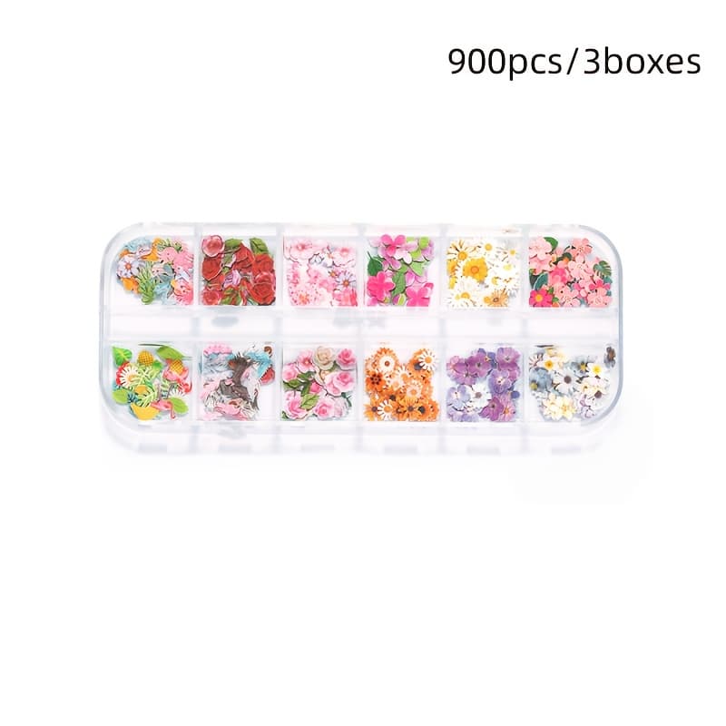 TEMU 900pcs In 3 Boxes Of Wood Flowers In Light Pink, Purple, Blue, White, Yellow, And Green - Ideal For Filling Epoxy Resin Molds, Perfect For Jewelry Creation, Keychains