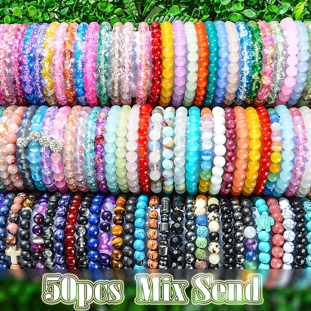 TEMU 50pcs 8mm Multi-piece Beaded Bracelet, Fashionable Style Beaded Bracelet For Men And Women Suitable For All And Occasions