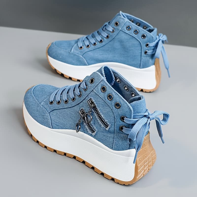 TEMU New High-top Women's Shoes 2025 Spring/autumn Breathable Outdoor Casual Platform Height-increasing Zipper Versatile Sports Shoes, Women Shoes