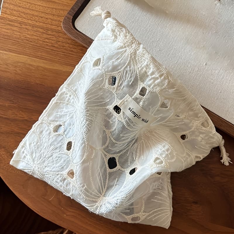 TEMU An Apricot Lace Embroidered Single-layer Drawstring Small Cloth Bag Storage Bag Storage Bag