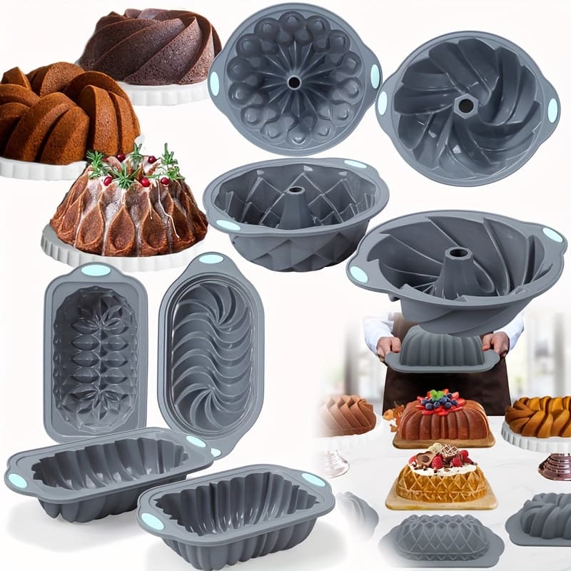 TEMU 8pcs/4+17pcs Premium Silicone Fluted Cake Pans - Bakers' Essential For Homemade Cake, Bread, And Jello Making - Non-bpa, Flexible, And Easy-to-release Molds For Perfect Baking Results