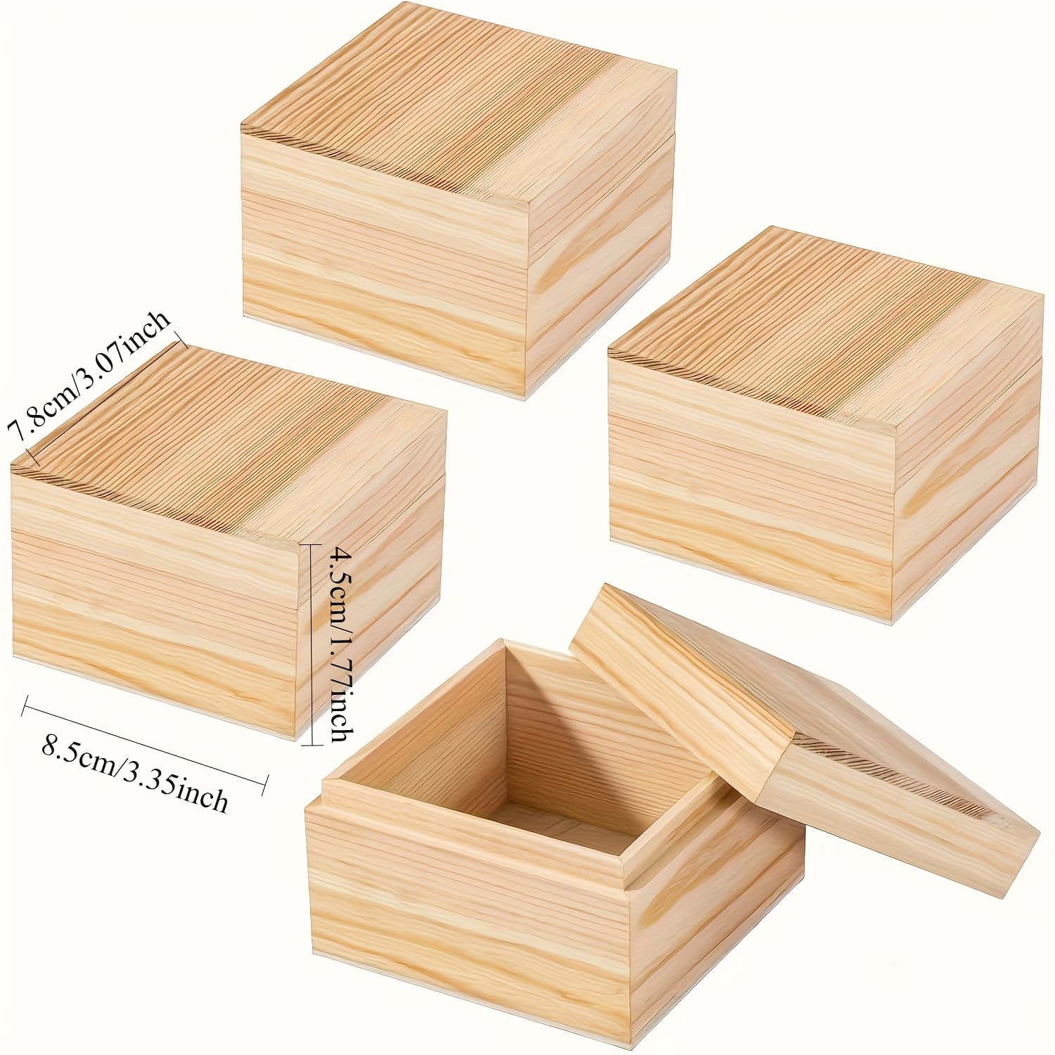TEMU 4pcs Unfinished Wooden Keepsake Boxes With Lids - Diy Craft Storage Containers For Art, Hobbies & - Solid Treasure Chests