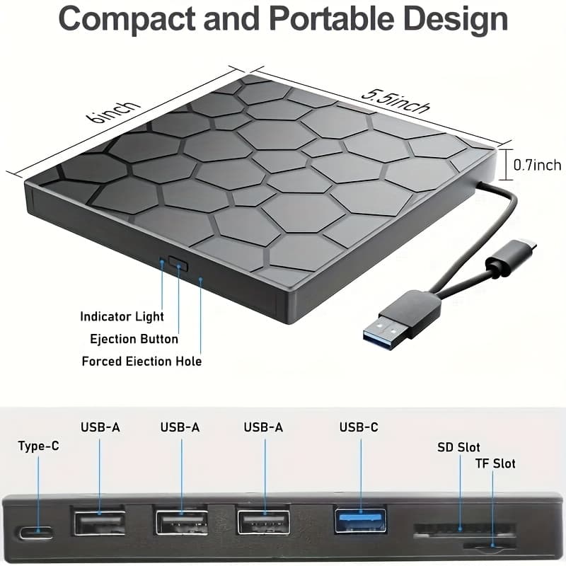 TEMU Slim External Dvd Drive With Usb 3.0, Portable Cd/dvd Burner And Player, Compatible With Laptops And Desktops Running , /10/8/7, And
