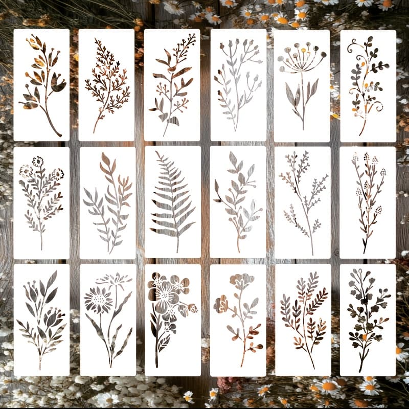 TEMU Flower And Leaf Stencils For Painting, 18pcs 15..62cm Plastic Plant Stencils, Reusable For Crafts, Small Floral Drawing Templates For Painting On Wall Canvases, Card Making, And Home Decor