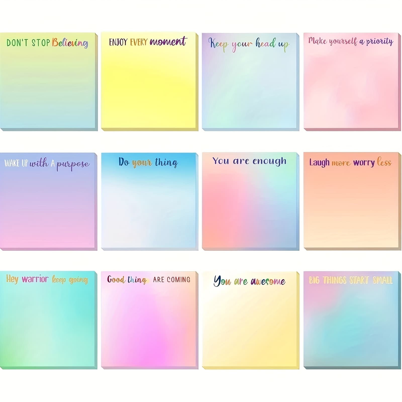 TEMU 12 Designs Of Inspirational Sticky Notes, 3 X 3 Inches, Fun And Motivational Notepads For Students, Teachers, Nurses, And Colleagues, Watercolor Style Gifts