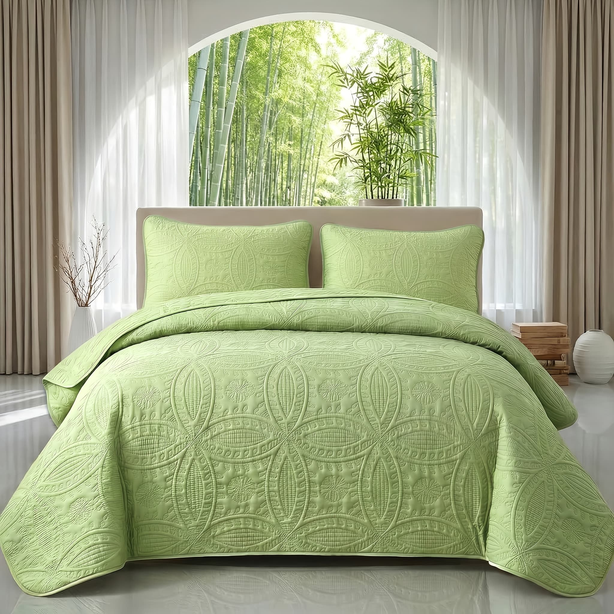 TEMU 2/3pcs Ultrasonic Quilted Bed Cover, Coin & Floral Pattern Retro Bedspread, Soft Breathable Non-slip Mattress Cover, Machine Washable Bedding For Bedroom Dorm , 10 Colors