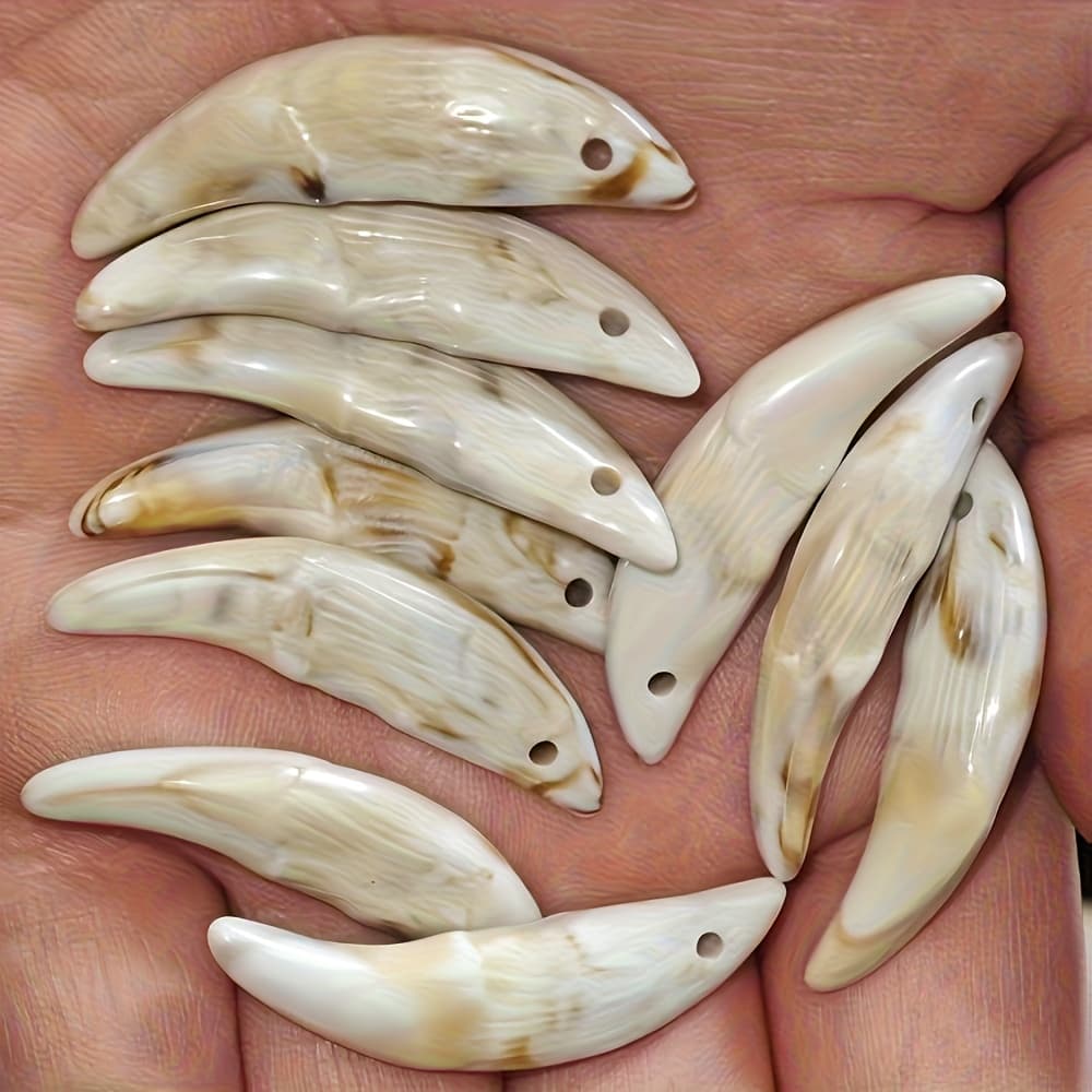 TEMU 16pcs Of 40x11mm "barbaric Primitive Tribe Resin Wolf Fang Pendant" For Handmade Jewelry Like Necklaces, Bracelets, And Keychains, Battery Not Included