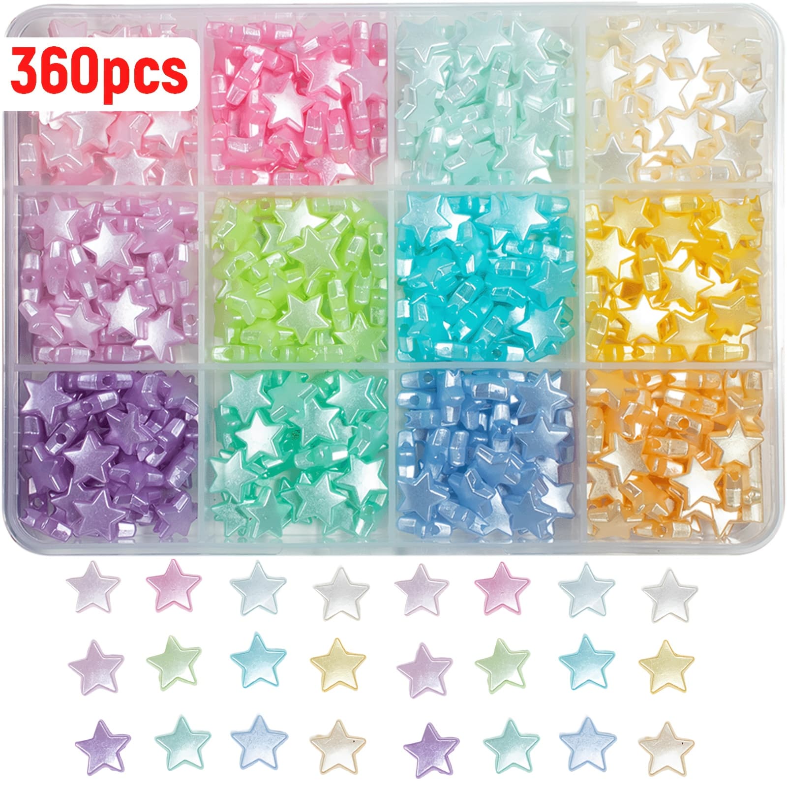 TEMU 360pcs Qywctz 9mm Heart-shaped Star Beads - 12-grid Color ( & Multicolor) Hollow Making For Handmade Bracelets, Necklaces, Keychains - Star Suitable For Diy Crafts