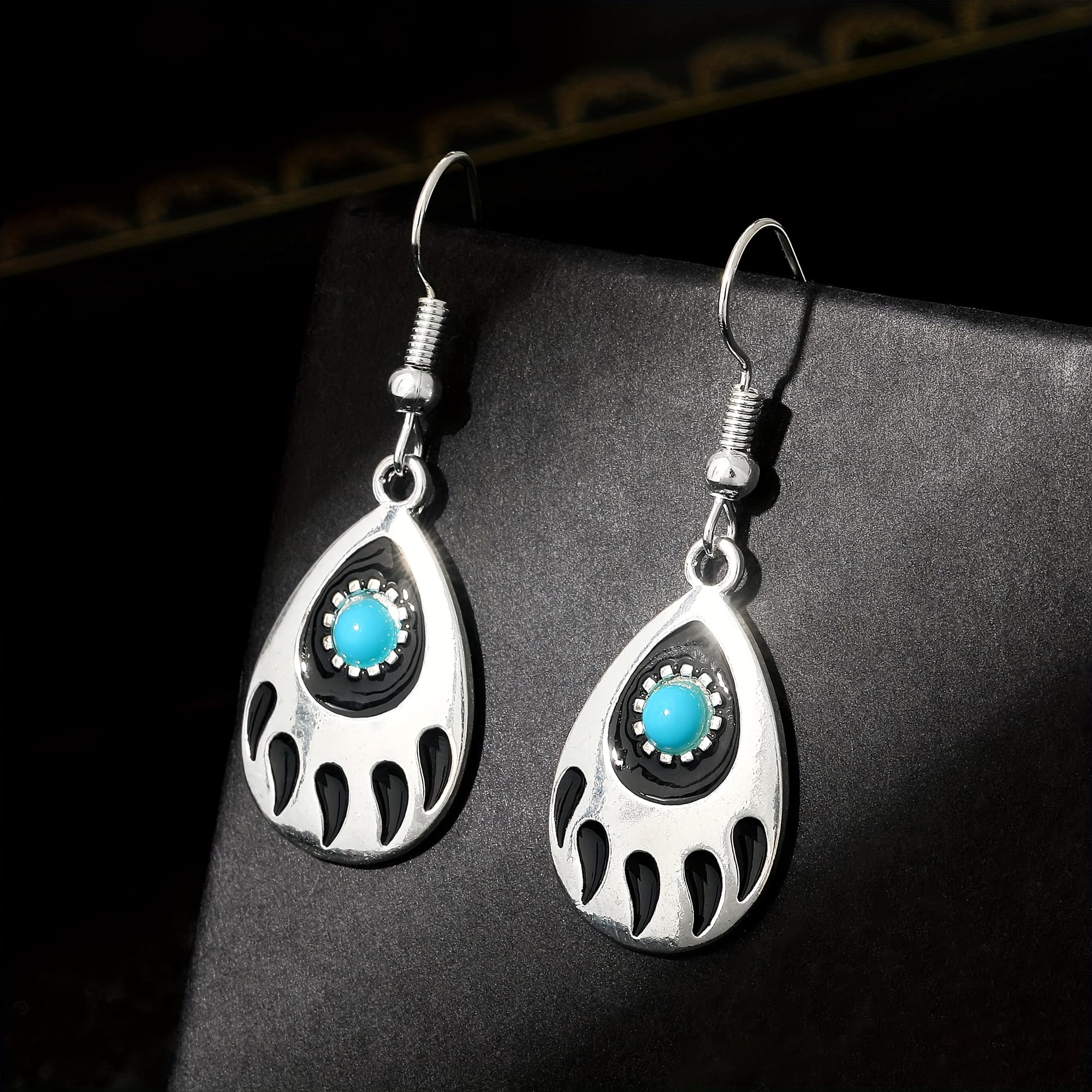TEMU 1 Pair Of Minimalist Retro Teardrop Turquoise Pendant Earrings, Fashion Alloy Women's Jewelry, Bohemian Style Turquoise Earrings Gift
