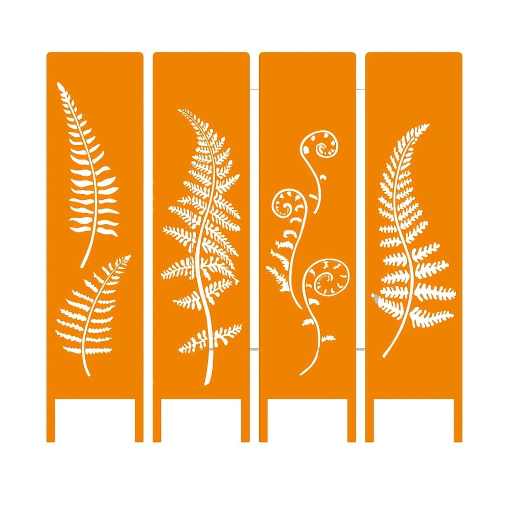 TEMU 2d Flat - 【2d Flat】 2d Flat - [2d Flat] [2d Plane] Hand-welded Wrought Fern Decorative Panel (4pcs), Rustic Privacy Screen, Garden Decorative Panel With Stand, Garden Decor With Garden Stand