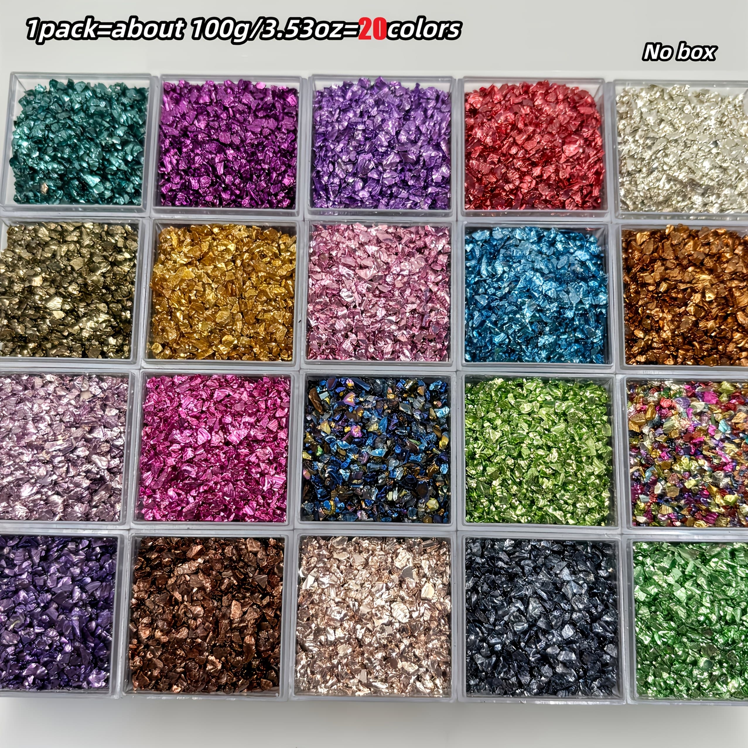 TEMU 100g/3.53oz 1-4mm High-quality Irregular Glass Chips In 20 Colors, For Diy Resin Crafts, Nail Art, Jewelry Making, Home Decor, And Vase Filler