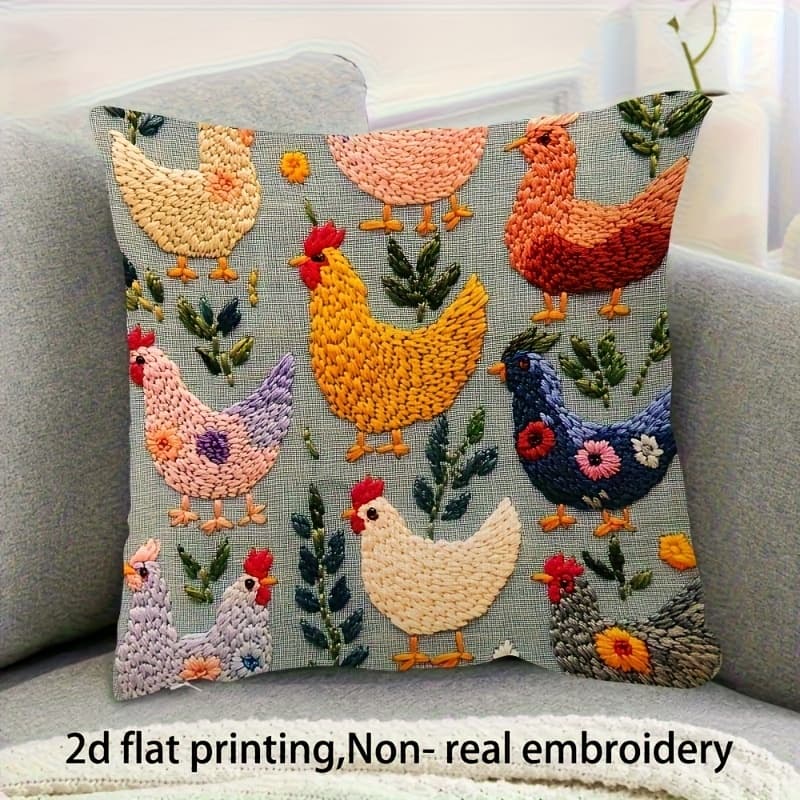 TEMU 1pc 2d Flat Printed Chicken Pattern Pillowcase, Suitable For Sofa Bedroom Decoration, Non Genuine Embroidery, Natural Theme Decoration Without Pillow Core, 2d Flat