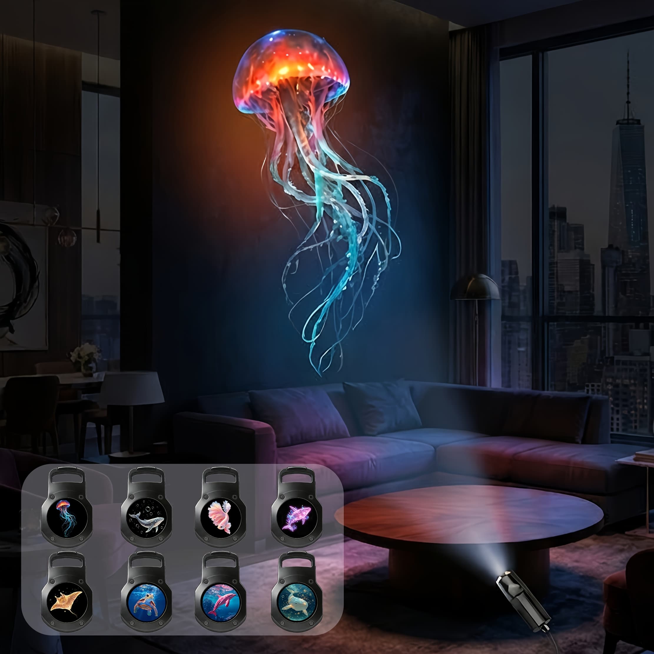 TEMU Ocean-themed Projection Light, With 4/8 Light Panels Featuring , , And Pink Whales; Usb Powered, 360 Degree Rotating; Suitable For Ceiling Background Decoration And Bedside Nightlight