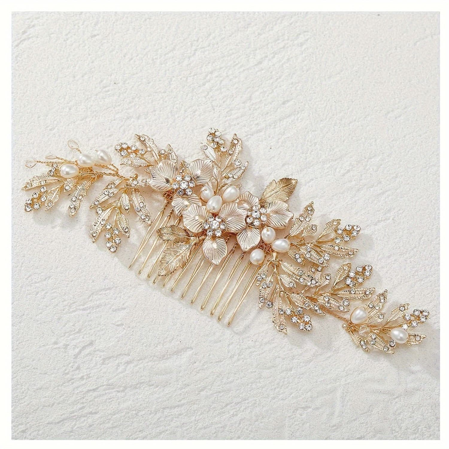 TEMU Handmade Golden Bridal Wedding Hair Comb Clip - Clip- Or Detachable Comb Piece For Brides, Updos, Curly/wavy/ - Elegant Hair Accessory For Wedding Day (handmade Application)