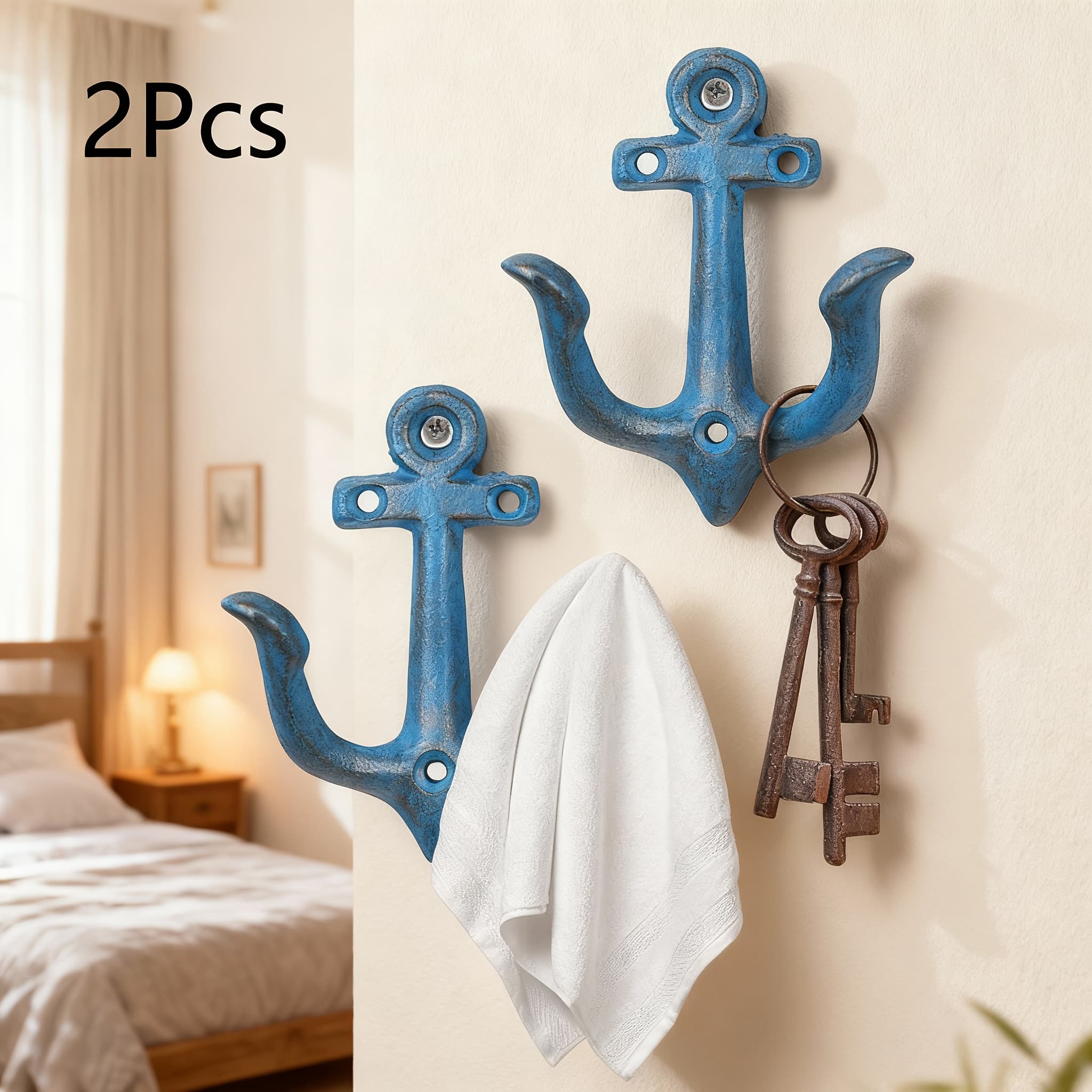 TEMU 2 Heavy-duty Nautical Style Bath Towel, Clothing, Trousers, Keychain Hooks, Decorative Wall-mounted Metal Bathroom Towel, Coat Hooks, Clothes Hangers