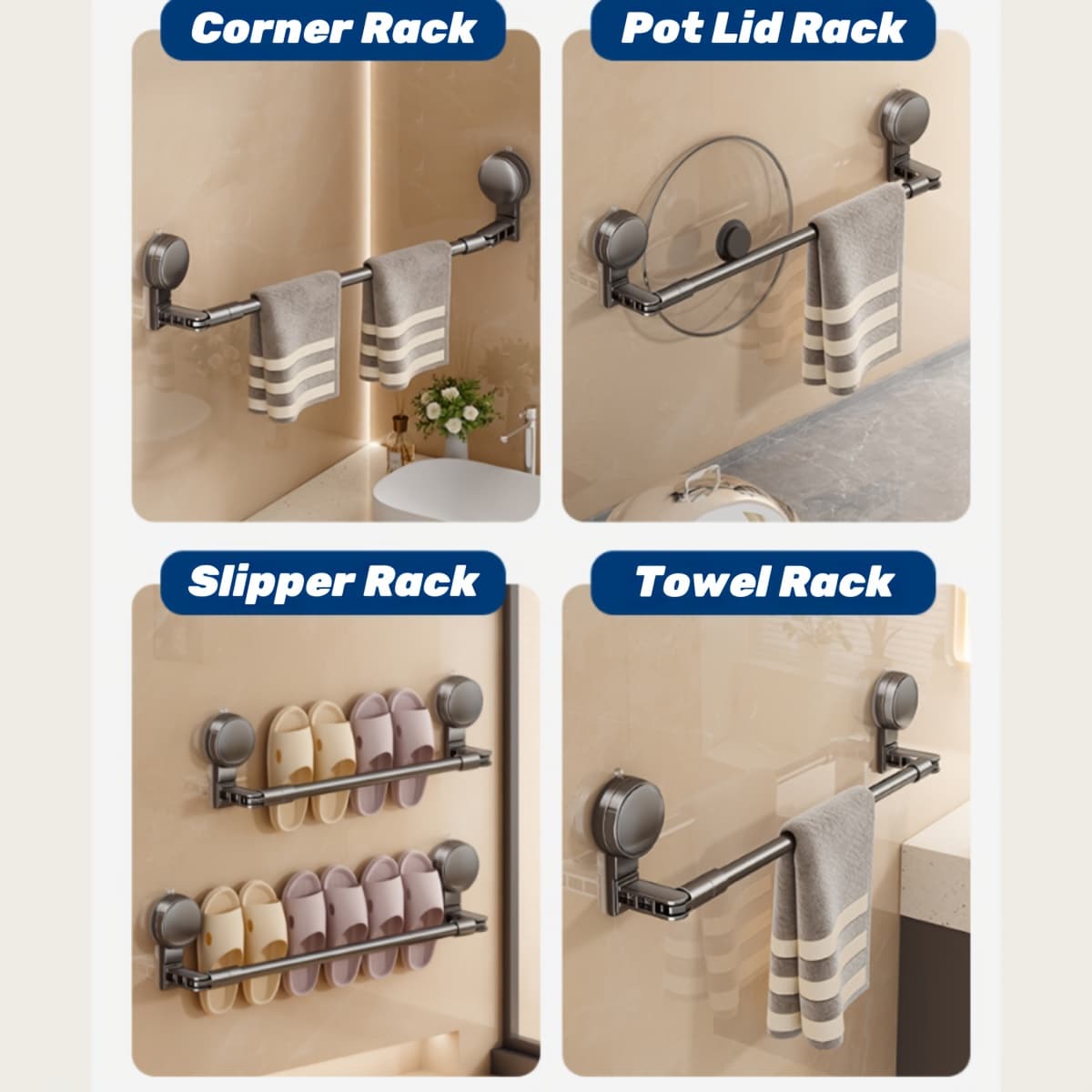 TEMU 180° Rotatable Suction Cup Towel Rack - Expandable -23.62 Inches, Space-saving Corner And Wall-mounted Towel Rack, Movable Storage Rack, Suitable For Corners/flat , Bathrooms, Kitchens