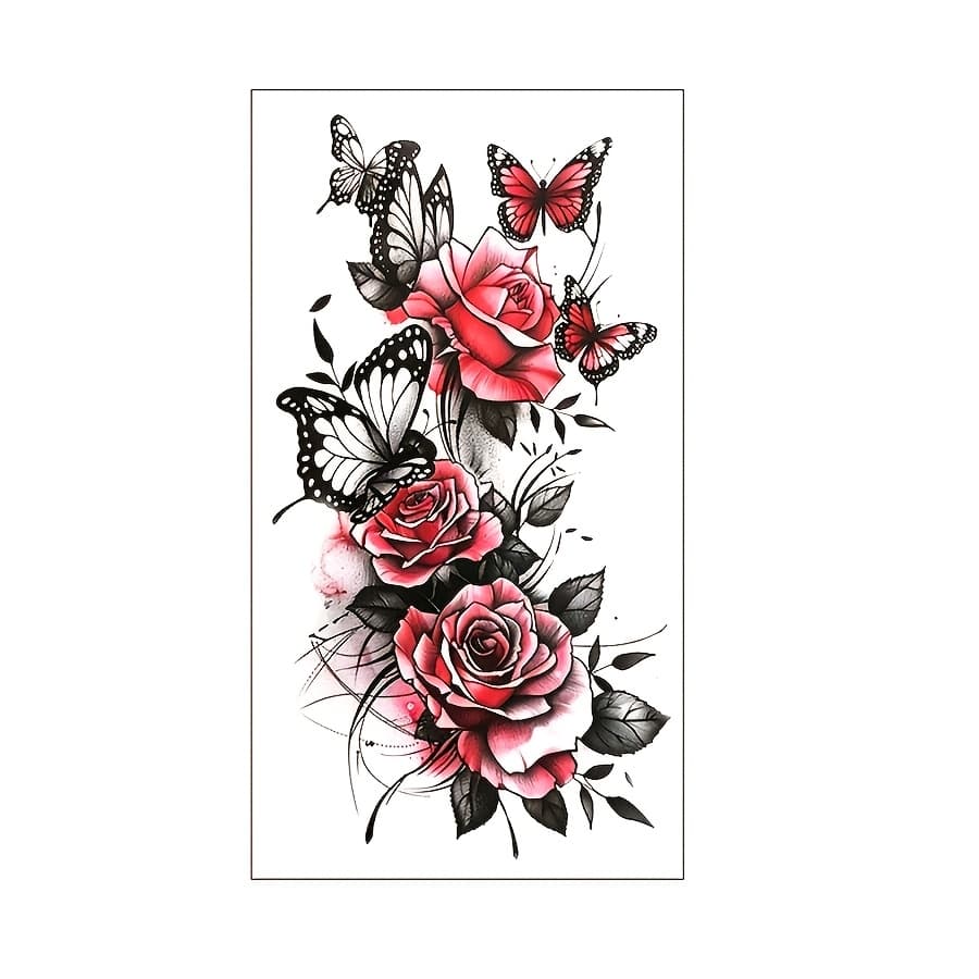 TEMU 1 Sheet Of Waterproof And Red Rose Tattoo Stickers For Covering