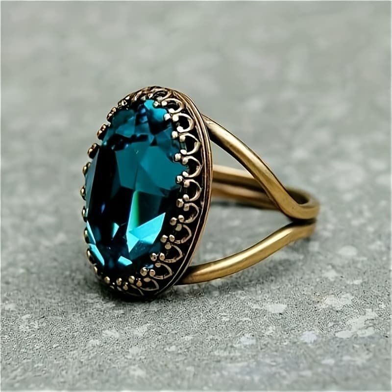TEMU Exquisite Inlay Oval Blue Synthetic Stone Ring For Women Daily Casual Party Ring Gifts Jewelry
