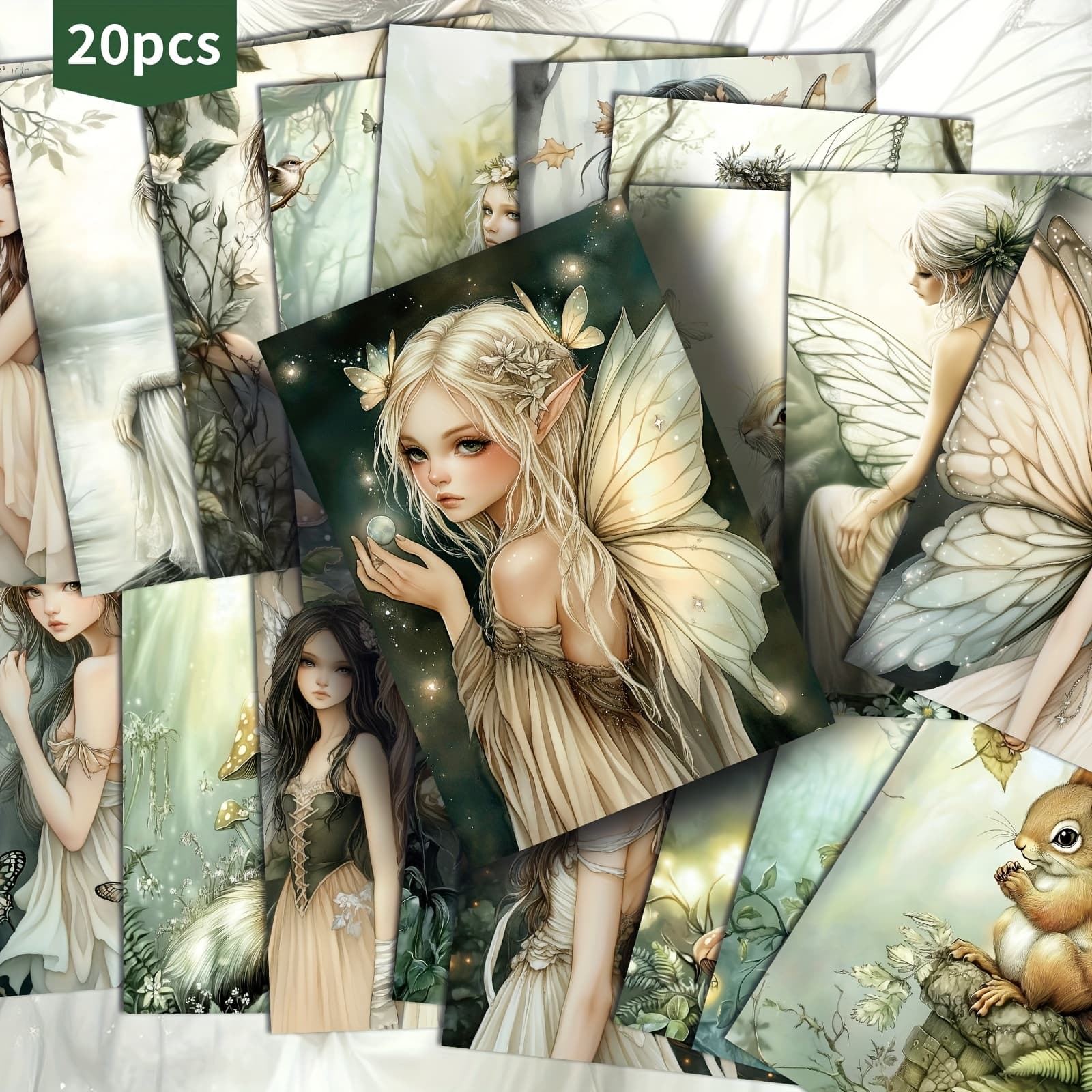 TEMU 20-pack Vintage Fairy Forest Animal Postcards - 4x6 Inches Junk Journal Paper, Classic Pinup Illustrations, Collectible Decorative Painting Cards For Scrapbooking & Crafting