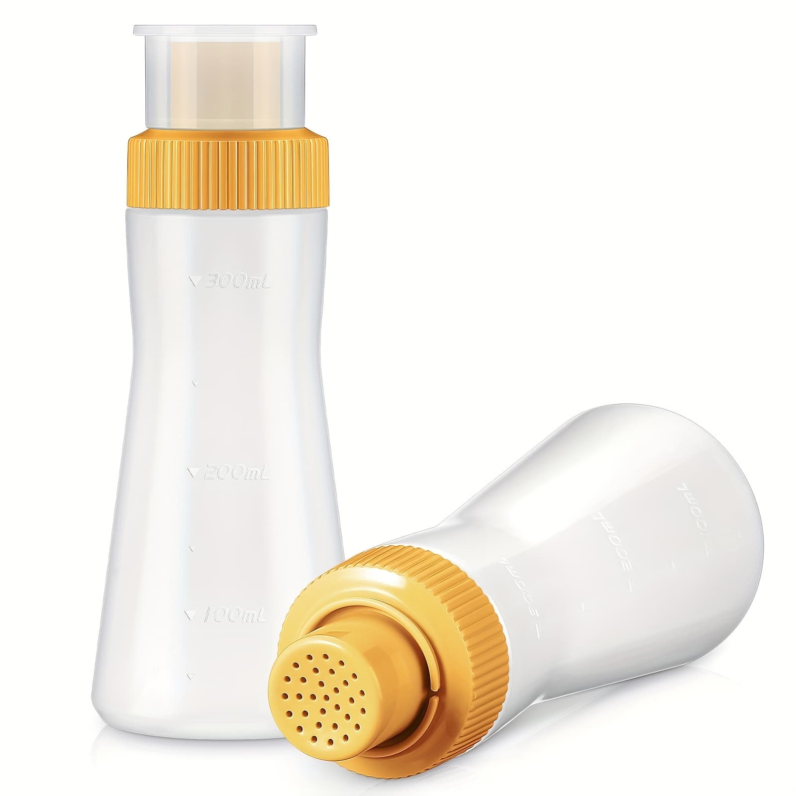 TEMU 2pcs Cake Syrup Dispense 350ml Graduated Plastic Squeeze Bottle For Soaking Simple Honey Syrup Bottle With Sealing Lid Reusable Baking Tools (yellow)