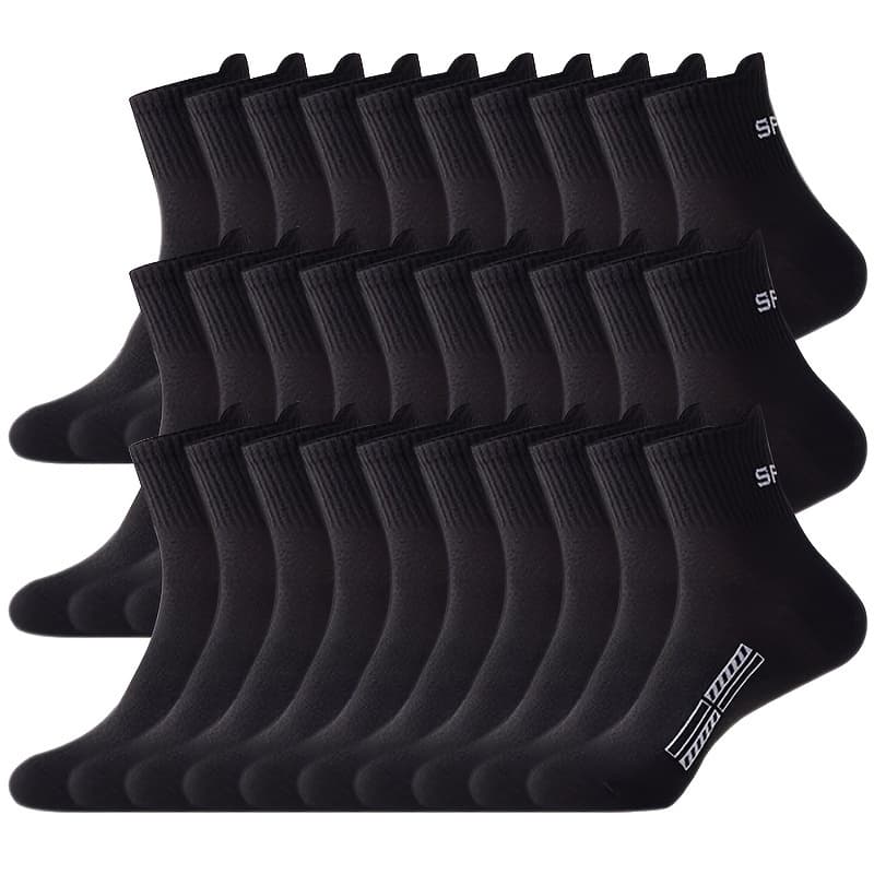 TEMU 30 Pairs Men's Mid-calf Socks, Breathable Long Socks, Solid Color Versatile Athletic Casual Men's Socks