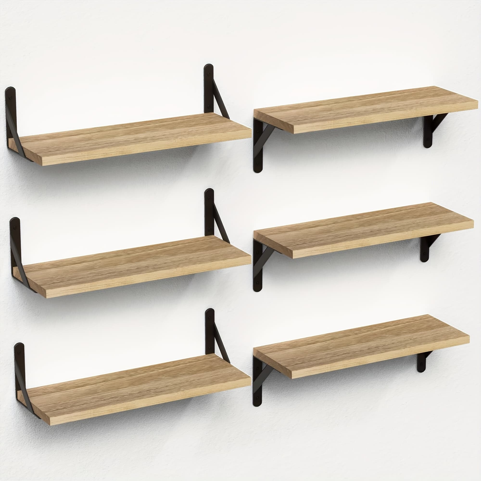 TEMU Rustic Floating Shelves For Wall, Farmhouse Wood Shelf For Wall Decor, Wall Mounted Room Shelves Sets Of 6, Hanging Wall Storage For Bathroom, Bedroom, Livinging Room - Rustic Wood