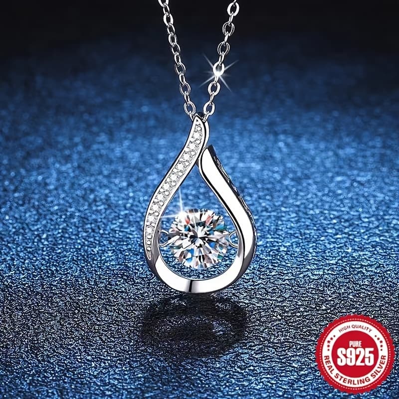 TEMU 1pc 925sterling Drop Moissanite Pendant Necklace Fashion Accessory, Wedding Anniversary Gift, Hypoallergenic, Nickel-free, Long-lasting Jewelry For Women, Total Weight Of The Product (2.28g)