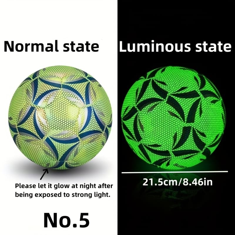 TEMU 1pc Shiny Fluorescent Green Soccer Ball, Pu Soccer Ball, Suitable For And Backyard Beach