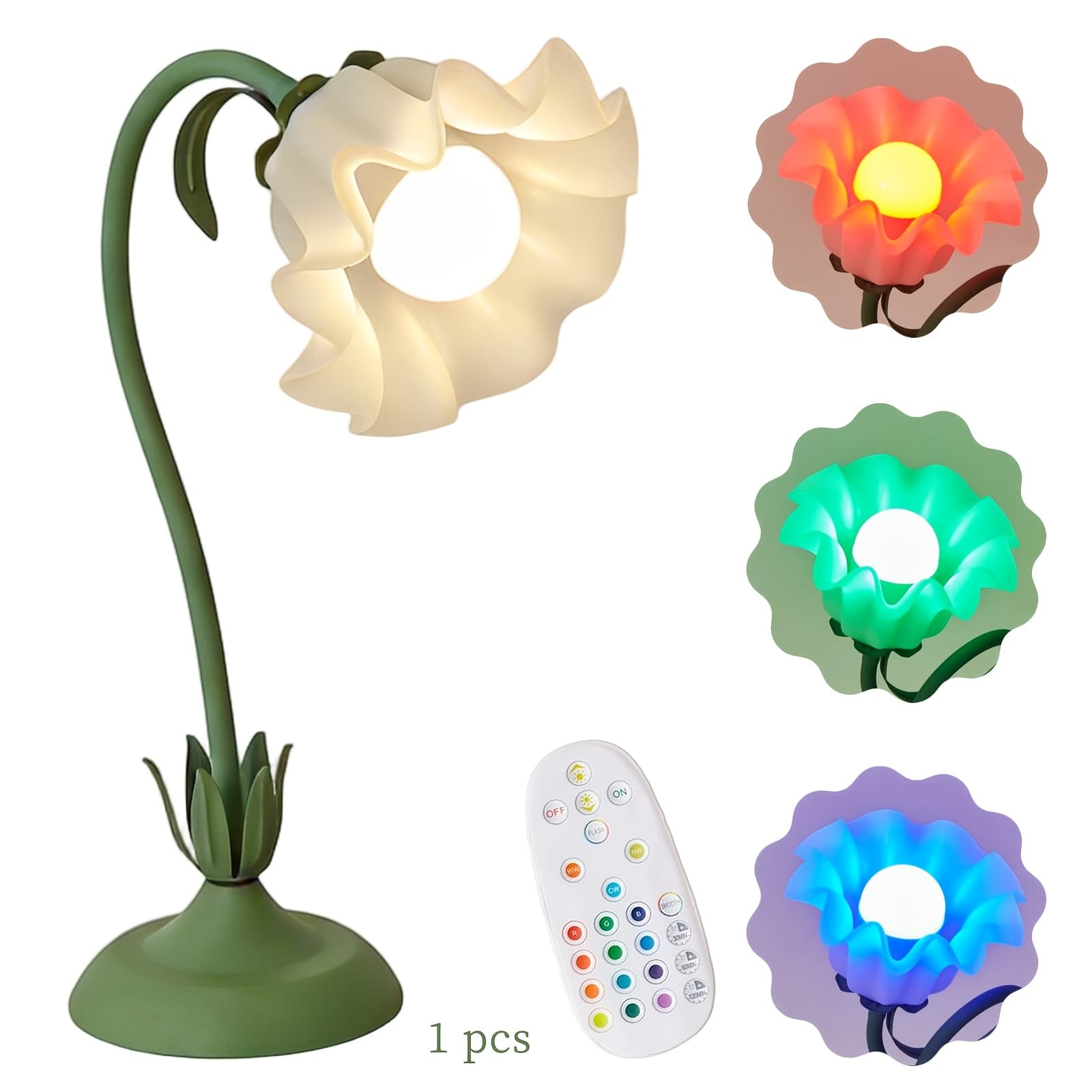 TEMU Light Bulbs . Flower-shaped Rgb Desk Lamp (1pc) - Remote Control, Rechargeable, Adjustable Design, Suitable For Bedroom, Living Room, Desk, Ambient Lighting