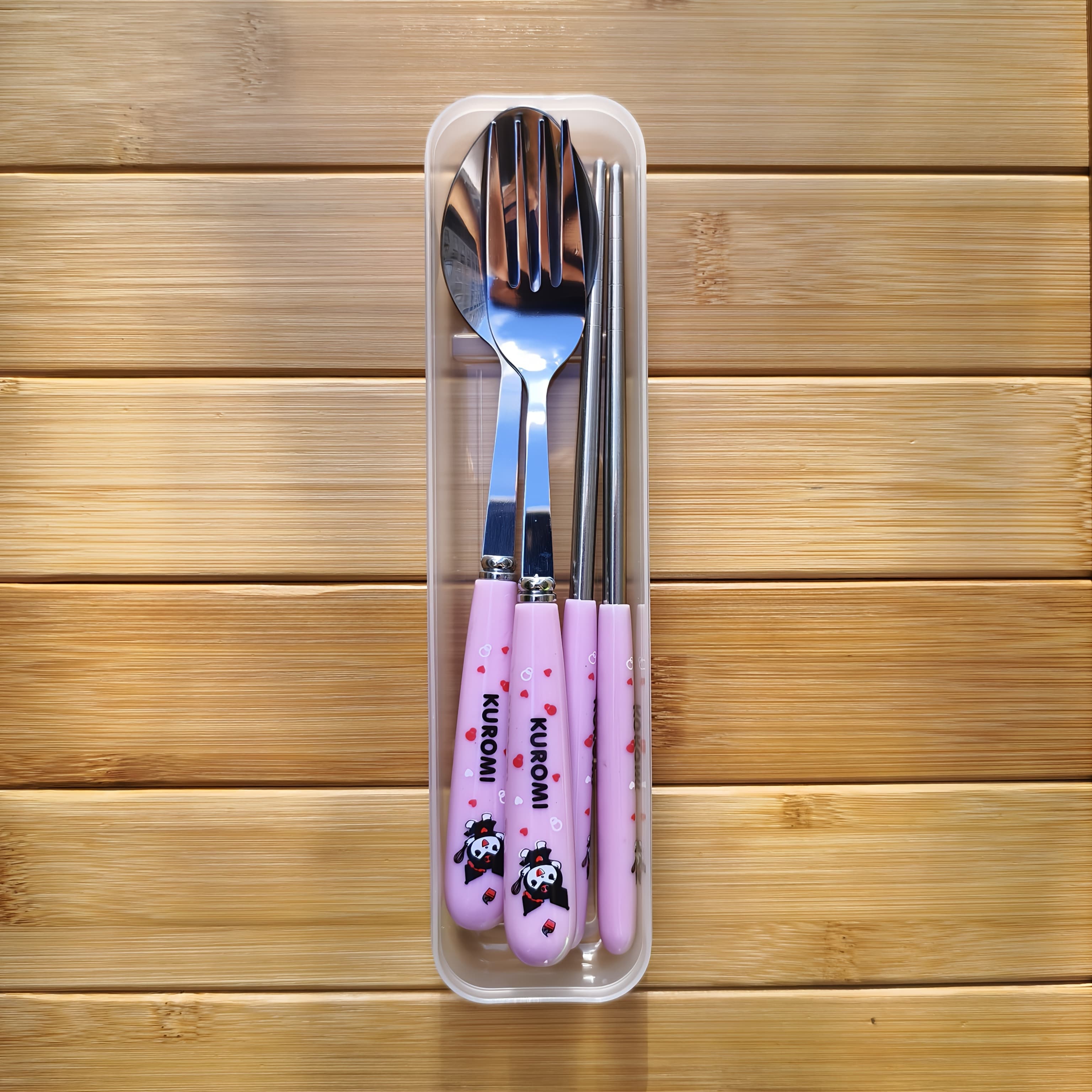 TEMU Ip 3pcs/set Hello Kitty Stainless Steel Portable Flatware, Exquisite Kuromi Tableware,cute Cinnamoroll Chopsticks Set, For Home, Party & Outdoor Supplies