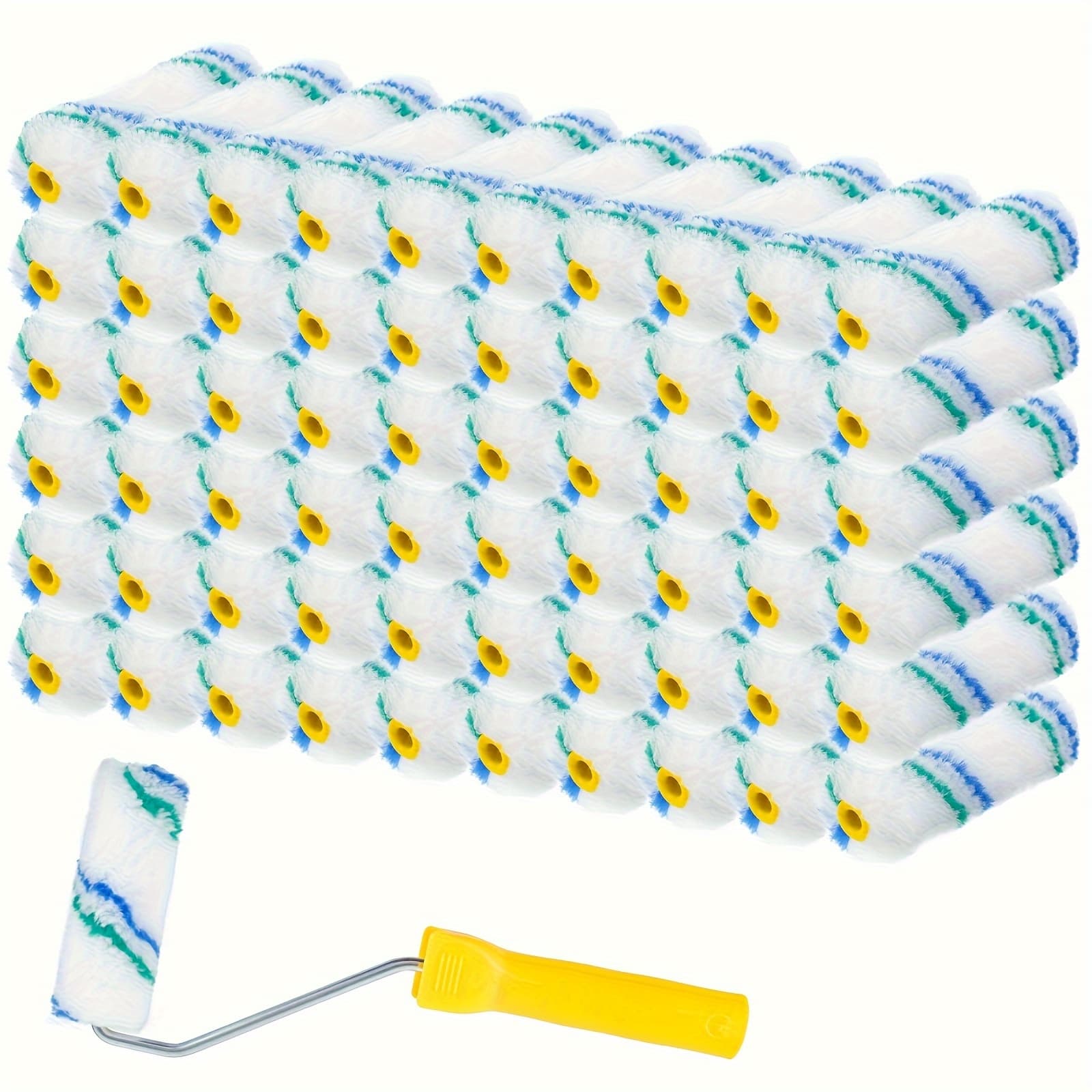 TEMU 61pcs Precision Mini Paint Roller Set, 4-inch Polyester Brushes For Detailed Work On Walls, Desks, & Cabinets - Durable & Reusable Kit For Diy & Professional Use